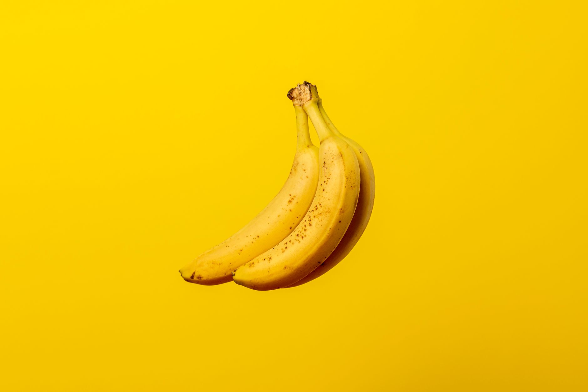 Bouquet de bananes mûres sur fond jaune