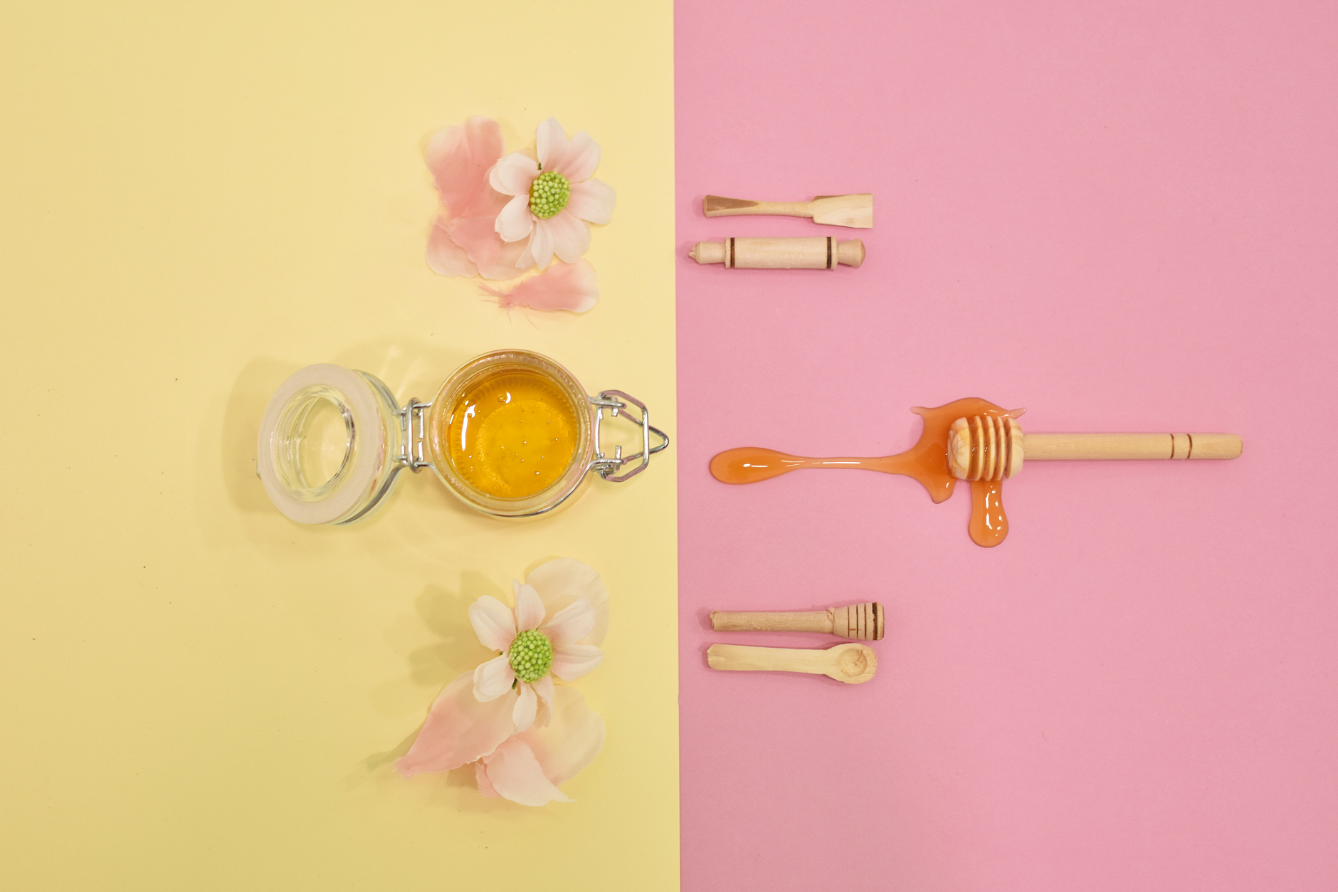 Pot de miel et ustensile en bois pour masque visage